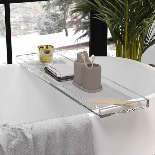 Acrylic Bathtub Tray Bath Caddy for Tub, Clear Bath Tray with Soap Box, 32.3 x 7.87 x 1.18 Inches