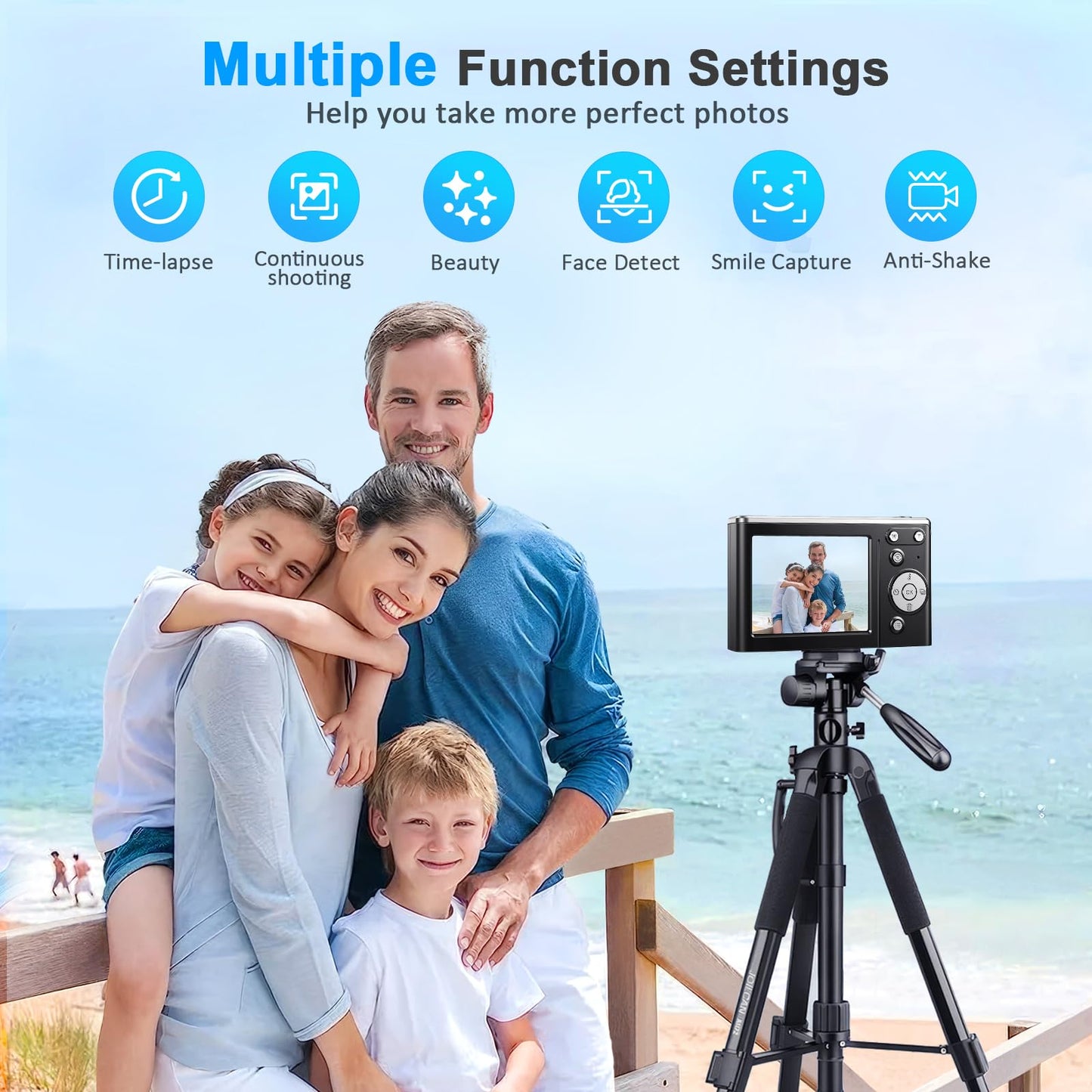 4K Digital Camera, Autofocus Vlogging Cameras for Photography with 32GB Card, 50MP Portable Compact Point and Shoot Digital Camera for Beginner Teens Adult with 16X Zoom Anti-Shake, 2 Batteries