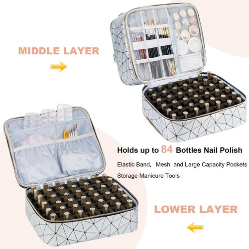 Uross Nail Polish Organizer Bag Holds 84 Bottles Nail Polish & Nail Lamp,Large Gel Nail Polish Organizers and Storage box for Nail Tech, Nail Kit Supplies Organizer Case-Silver