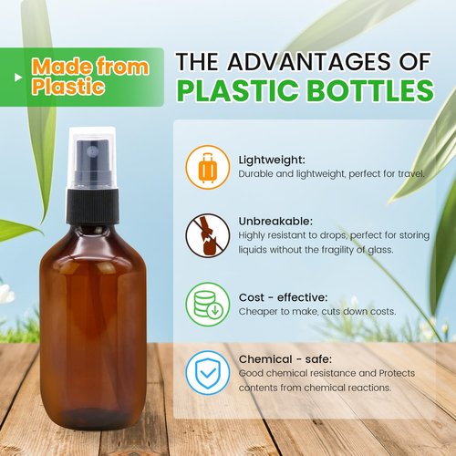 SYNTECSO 240 Pack 2oz Amber Plastic Spray Bottles, Fine Mist Spray Bottles for Essential Oils, Water Spray Bottle for Hair Plant & Cleaning Solution