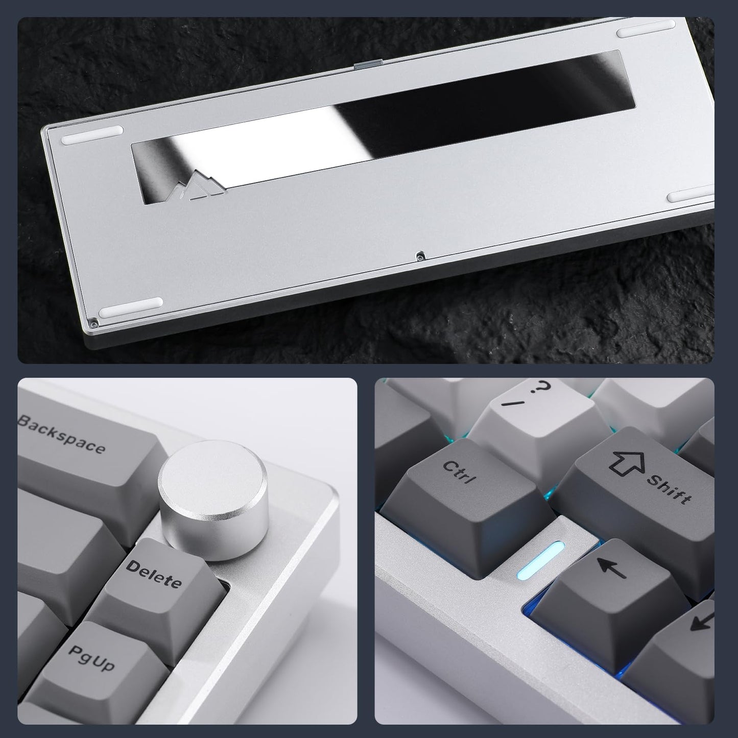 YUNZII AL68 Wireless Mechanical Keyboard,Full Aluminum CNC,60% Layout with Knob, QMK/VIA Software,Gasket Mounted,Hot Swappable,RGB Backlit,BT/2.4G/USB-C for Mac/Win (Silver, Cocoa Cream V2)