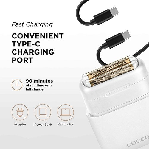 COCCO IMPACTO Shaver, Hygienic Gold Foil Triple Blade, White, Wet & Dry Use, Magnetic Replaceable Head, Intelligent Accelerator, 90 Min Run Time (White)