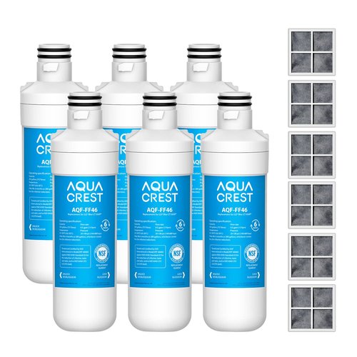AQUA CREST LT1000PC ADQ747935 Refrigerator Water Filter and Air Filter, Replacement for LG® LT1000P®/PC/PCS, LMXS28626S, LFXS26973S, MDJ64844601, ADQ74793501, ADQ74793502 and LT120F®, 6 Combo