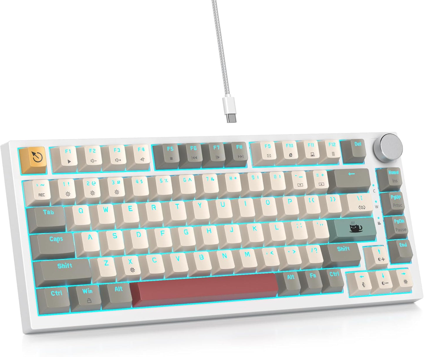 75 Percent Keyboard Gasket-Mounted with Sound Absorbing Pads, 82-Key Compact Wired RGB Mechanical Gaming Keyboard Hot-Swap Socket for Win, Blue Samurai