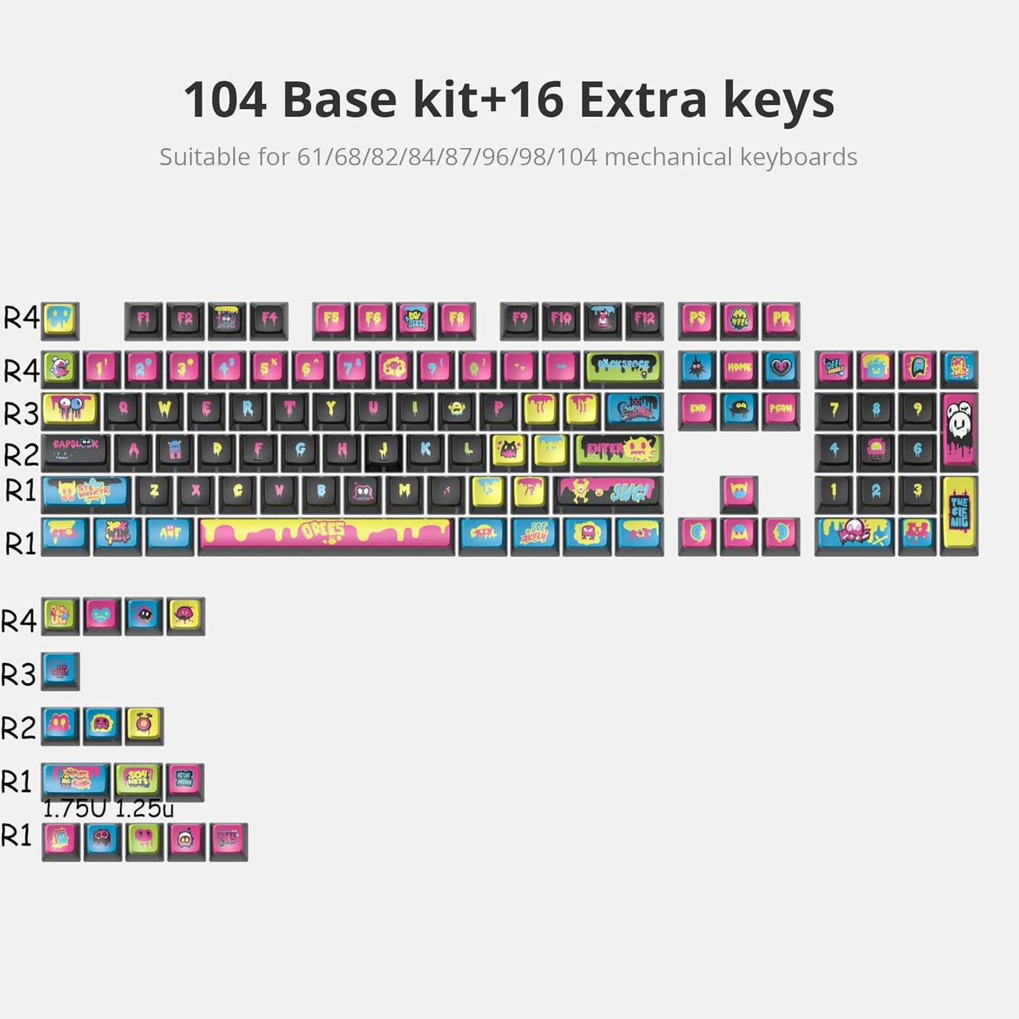 61 PBT Game keycap, 60% Backlight with Key Puller OEM Configuration American Layout, 87/104 Mechanical Keyboard (no Keyboard) (Ahris)