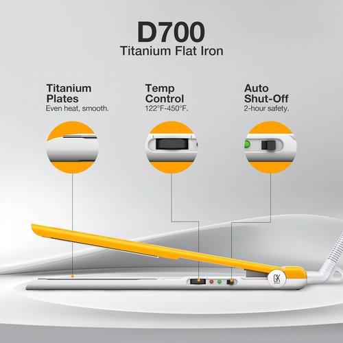 GK Hair Titanium Flat Iron D700 & Vented Brush Set – 360° Swivel, Auto Shutoff, Wet & Dry Straightener with 2.5inch Vent Brush for All Hair Types