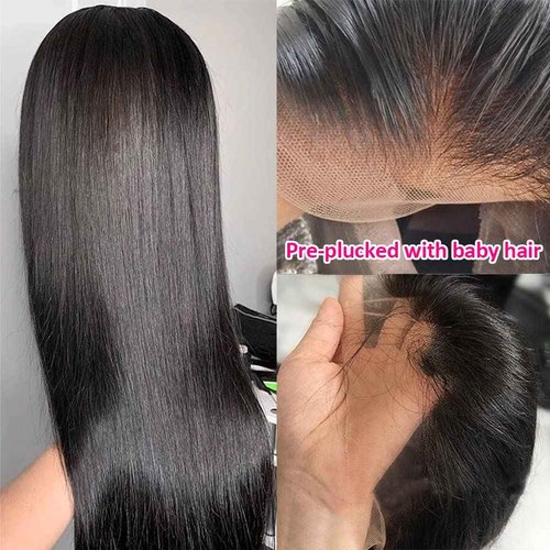 Subella 13x5inch HD Transparent Lace Front Wigs Human Hair Pre Plucked Hairline with Baby Hair 220% Density 12A Straight HD Lace Frontal Wig for Black Women (16inch)