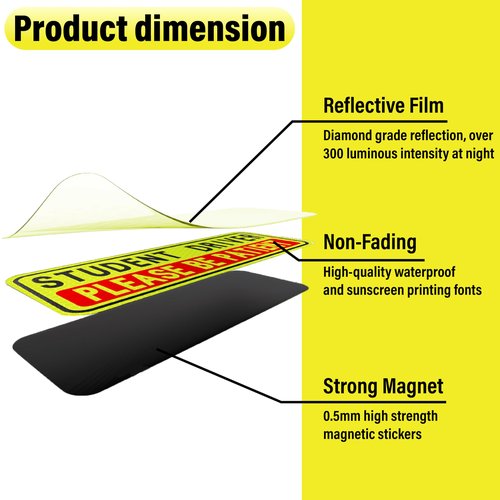 BFXM 4 PCS Student Driver Magnet for Car, Please Be Patient Funny Magnetic Student Driver, New Driver Safety Warning Bumper Sticker Signs, Reusable Movable Rookie Driver Reflective Magnets Stickers