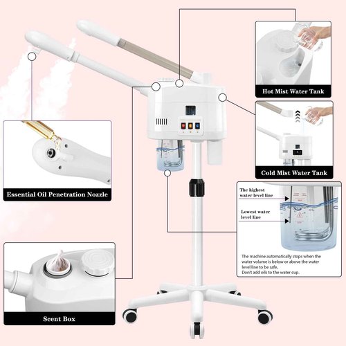 Professional Facial Steamer, 2 in 1 Face Steamer with Cold & Hot Mist, Ozone Facial Steamer with Timer Function, Stand Face Steamer Adjustable Height for Spa, Salon and at Home use