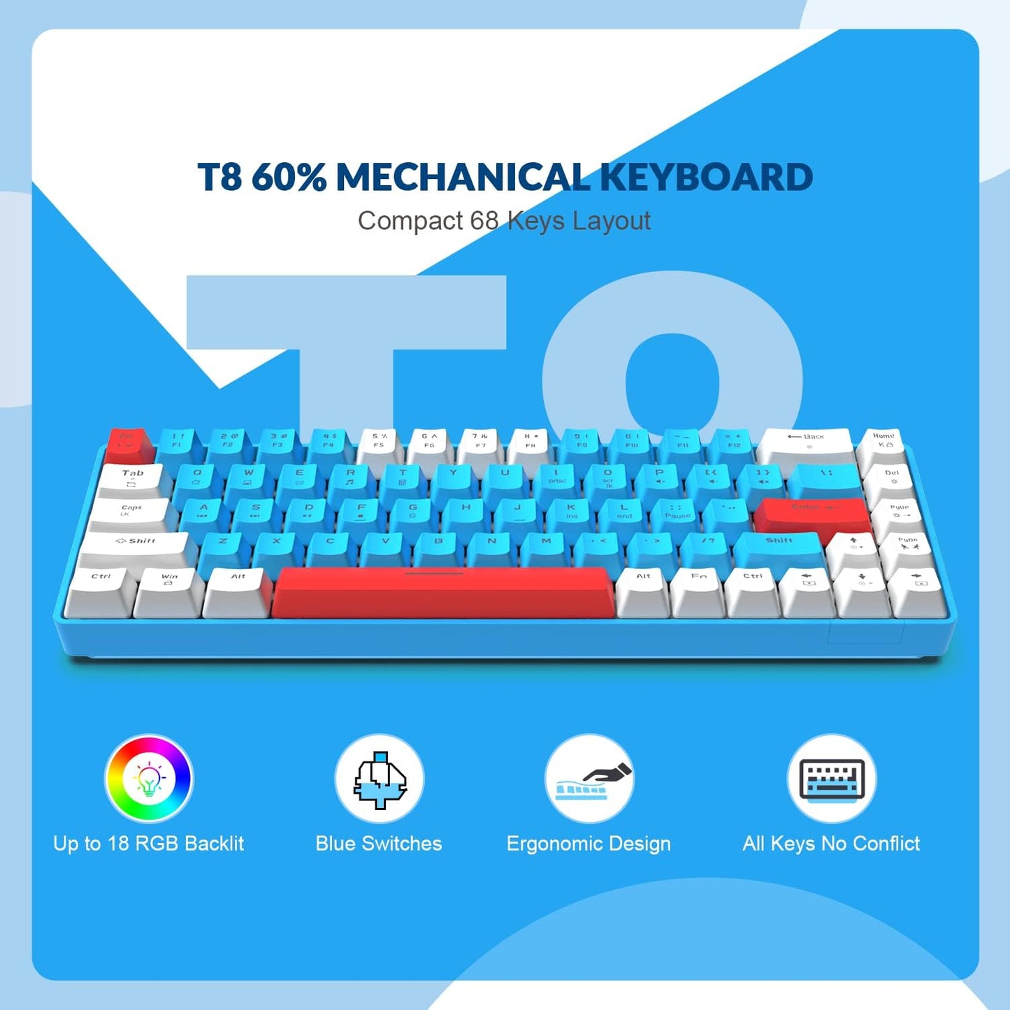 ZIYOU LANG RK-T8PR0 Wired 65% Mechanical Gaming Keyboard and Mouse Combo with RGB LED Backlit Anti-ghosting TKL Mini 68 Key Coiled C to A Cable Linear Red Switch for PS4 PS5 Xbox PC Mac Gamer(Gray)
