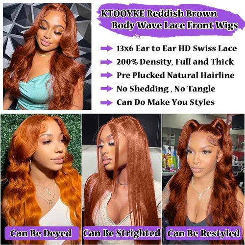 KTOOYKE 30 Inch Reddish Brown Lace Front Wigs Human Hair Body Wave 13x6 Hd Transparent Lace Front Wigs Human Hair Pre Plucked with Baby Hair 200% Density Auburn Human Hair Lace Front Wigs