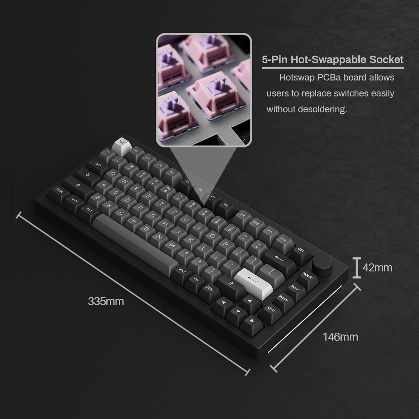 Akko 5075B Plus Mechanical Keyboard 75% Percent RGB Hot-swappable Creamy Keyboard with Knob, Black & Silver Theme with PBT Double Shot ASA Profile Keycaps V3 Creamy Yellow Pro Switch