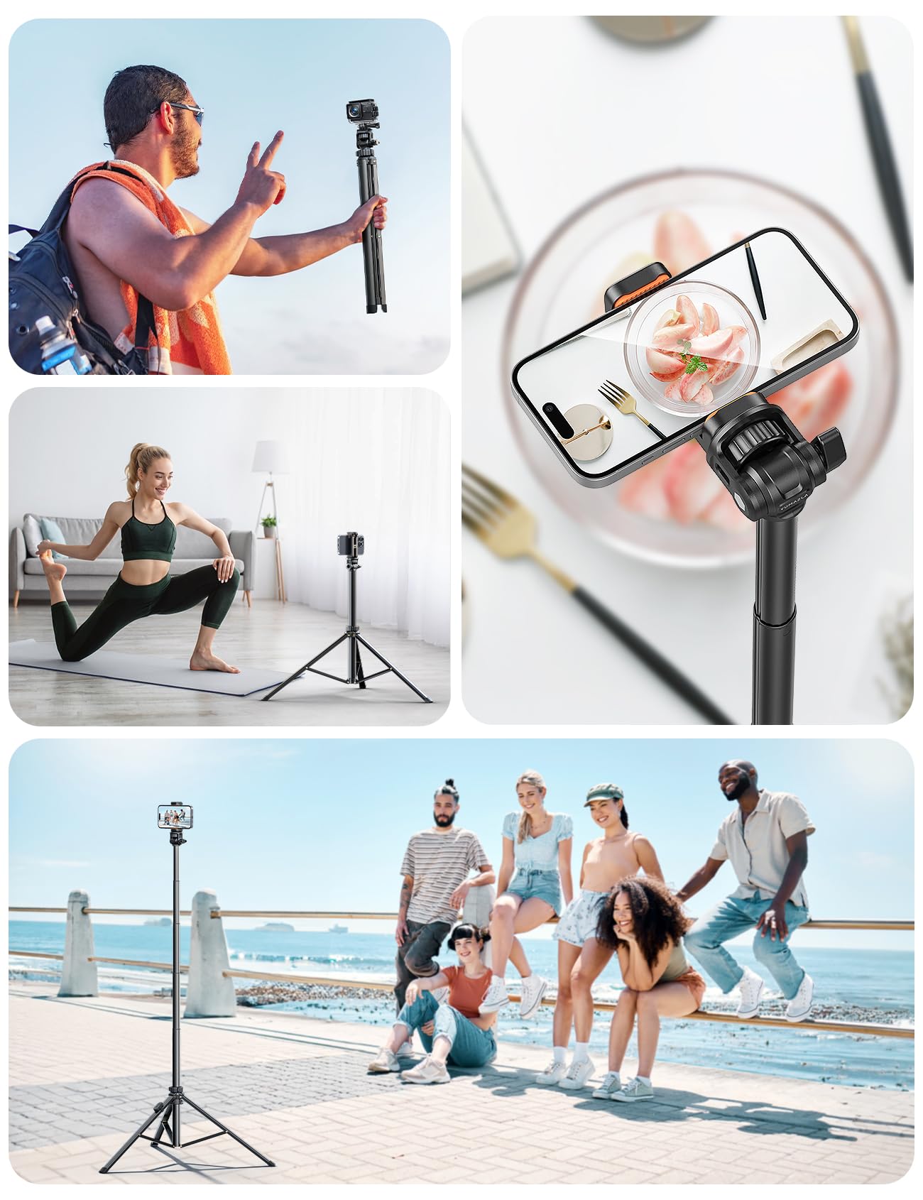 71''/180cm Phone Tripod & Selfie Stick, Portable Travel Stand for Video Recording, Travel Tripod for iPhone/Cell Phone with Detachable Remote, Compatible with Smartphones, DSLR