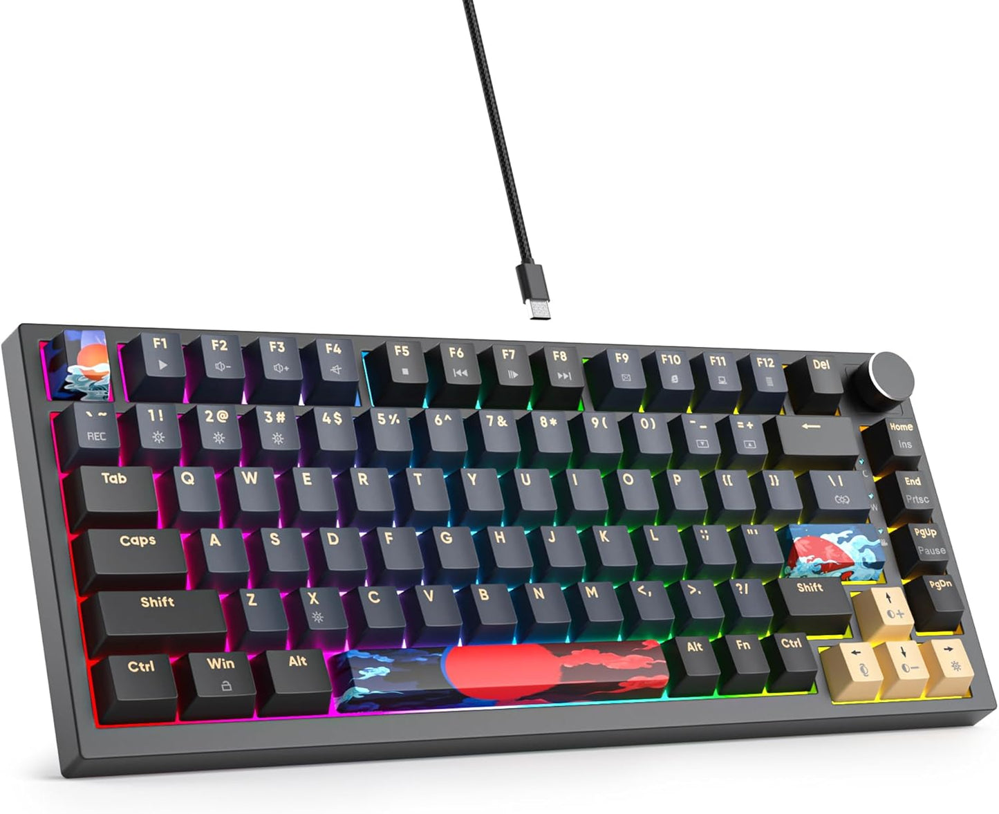 75 Percent Keyboard Gasket-Mounted with Sound Absorbing Pads, 82-Key Compact Wired RGB Mechanical Gaming Keyboard Hot-Swap Socket for Win, Fog Blue