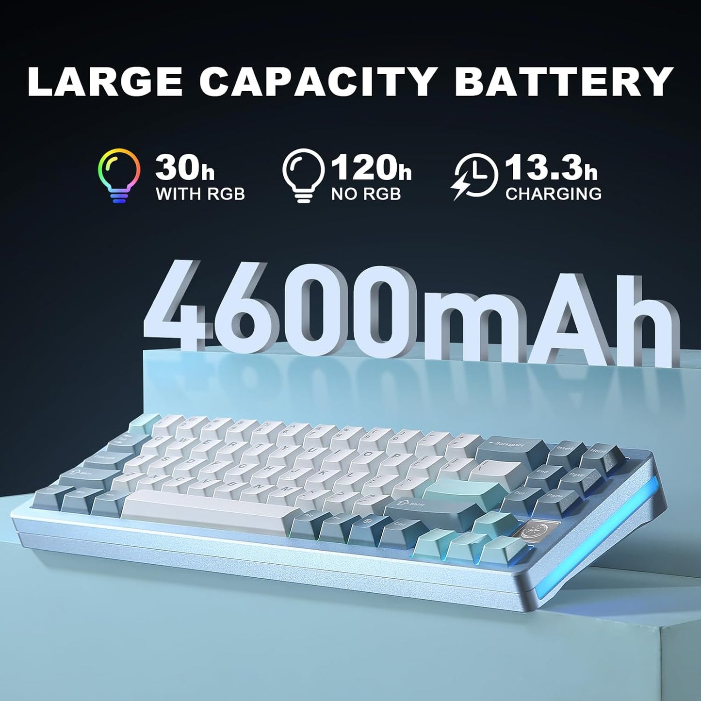 YUNZII AL71 75% Mechanical Keyboard,Full Aluminum CNC,Hot Swappable Gasket,2.4GHz Wireless BT5.0/USB-C Wired,NKRO Programmable RGB Backlight Creamy Typing for Win/Mac(Blue,Crystal White Switch)