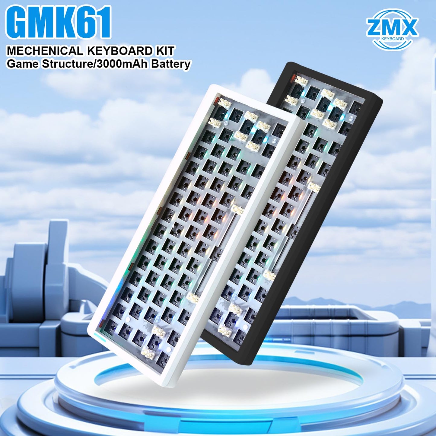 ZMX GMK61 Barebones Keyboard Kit,60% Hot Swap Programmable Gasket Mount RGB Backlit BT5.0/2.4G/Wired Type-C Wireless Mechanical Keyboard 61 Keys NKRO Custom Gaming DIY Kit (Black)