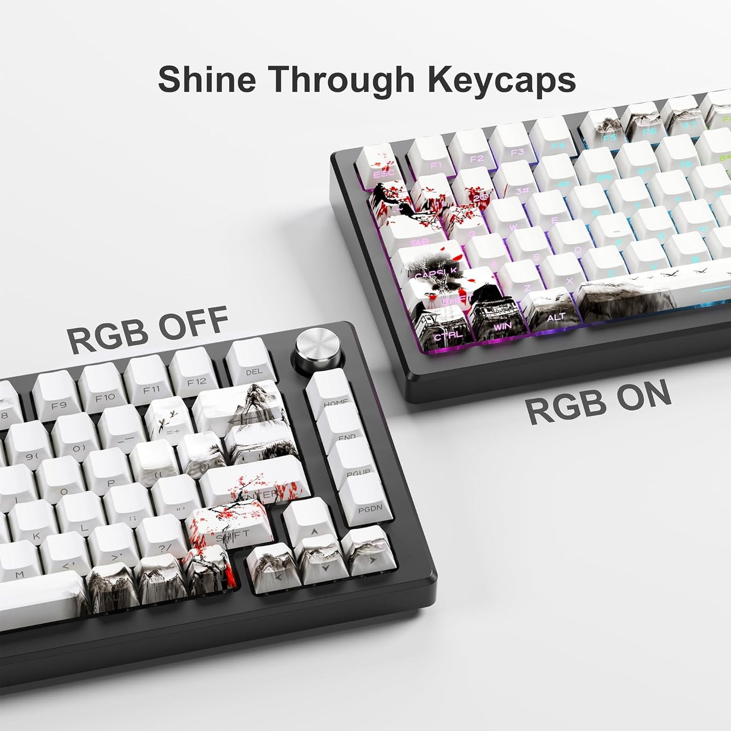 XVX PBT Keycaps - Shine Through Keycaps, Side Printed Custom Keycaps 75 Percent, Rose Garden Key Cap Set Dye Sub & Double Shot, 130 Keys Cherry Profile Keyboard Keycap for Mechanical Keyboard