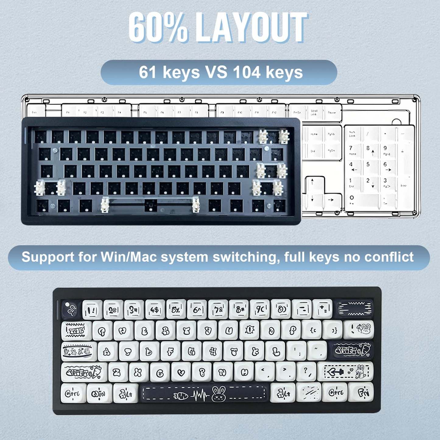 ZMX GMK61 Barebones Keyboard Kit,60% Hot Swap Programmable Gasket Mount RGB Backlit BT5.0/2.4G/Wired Type-C Wireless Mechanical Keyboard 61 Keys NKRO Custom Gaming DIY Kit (Black)