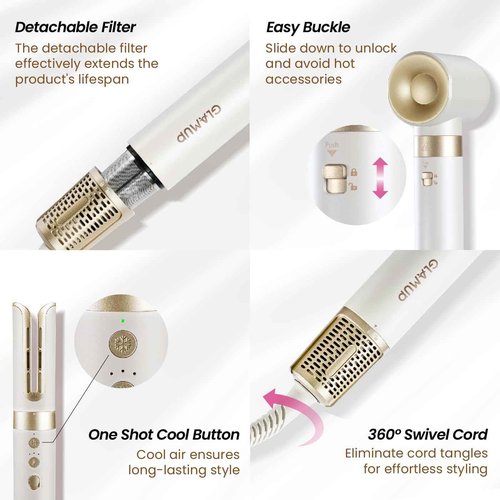GLAMUP 6 in 1 Hot Air Styler, Coanda Auto-Wrap Hair Dryer Brush & Volumizer, Refurbished Multi Hair Tool (Renewed)