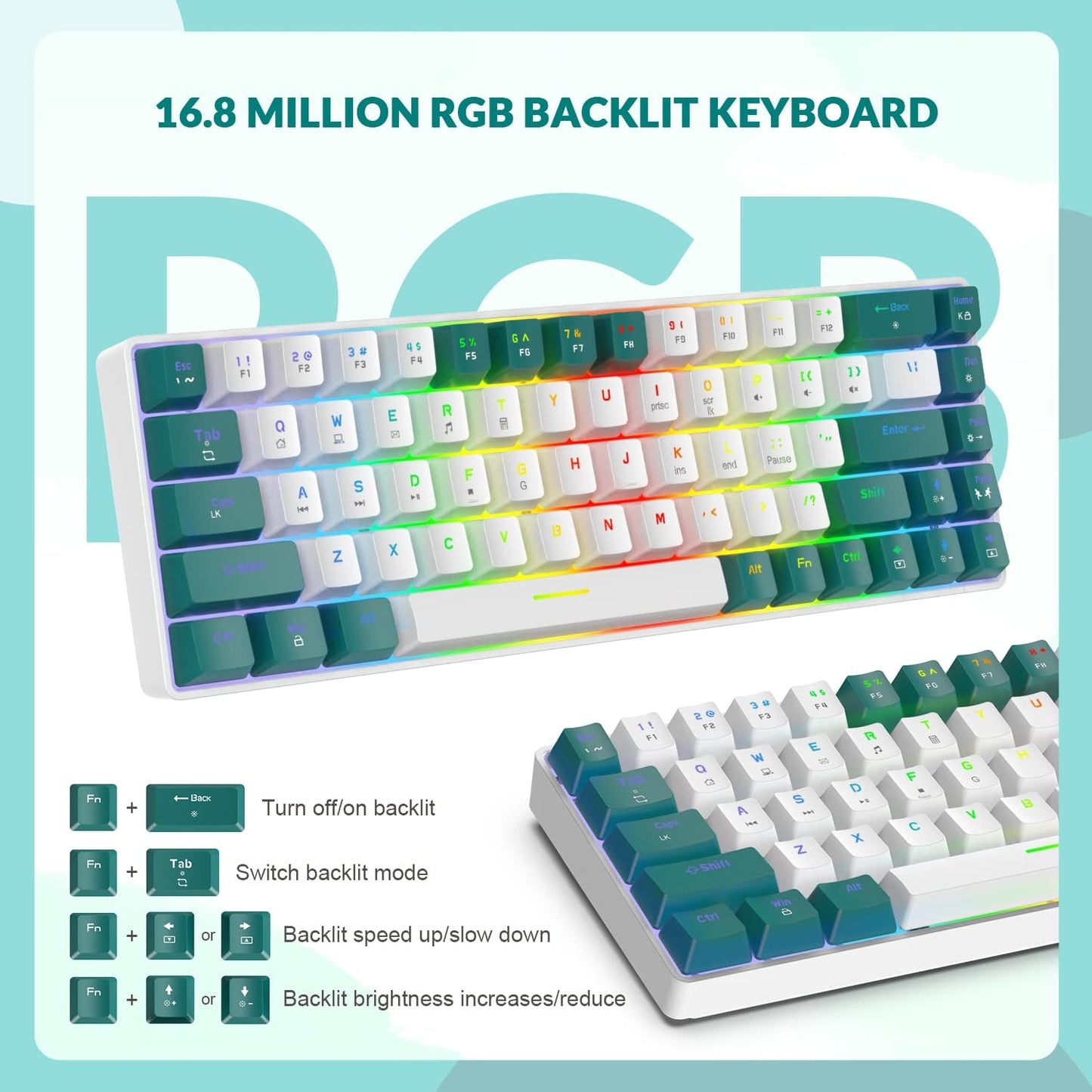 ZIYOU LANG RK-T8PR0 Wired 65% Mechanical Gaming Keyboard and Mouse Combo with RGB LED Backlit Anti-ghosting TKL Mini 68 Key Coiled C to A Cable Tactile Blue Switch for PS4 PS5 Xbox PC Mac Gamer(Green)