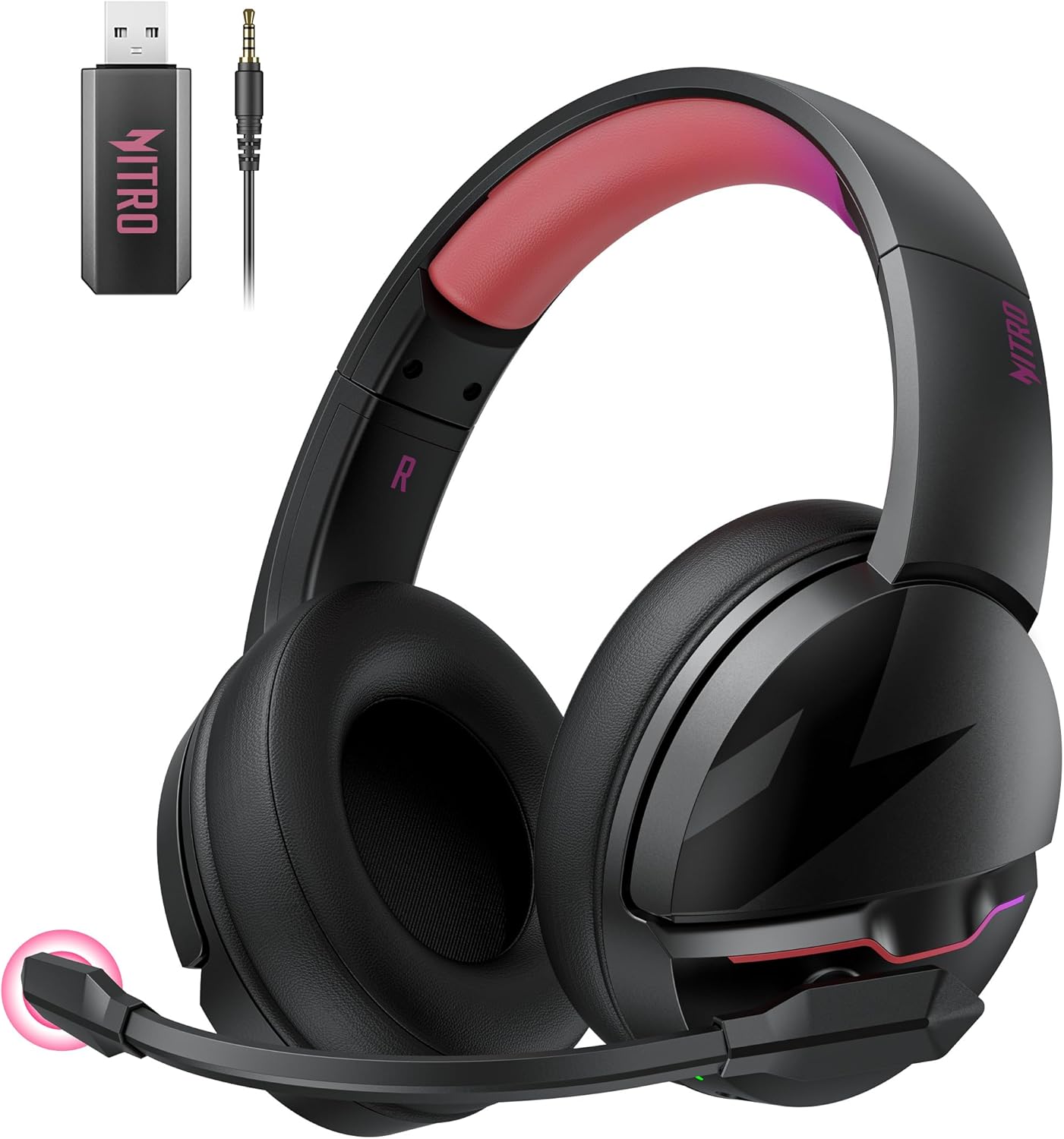 acer Wireless Gaming Headset, PS5 Headset with 2.4GHz for Ps5, Ps4, PC, Switch, Bluetooth 5.3 + 100Hrs Gaming Headphones with Noise Canceling Mic for Laptop, Mobile, Mac, 50mm Drivers (Red)