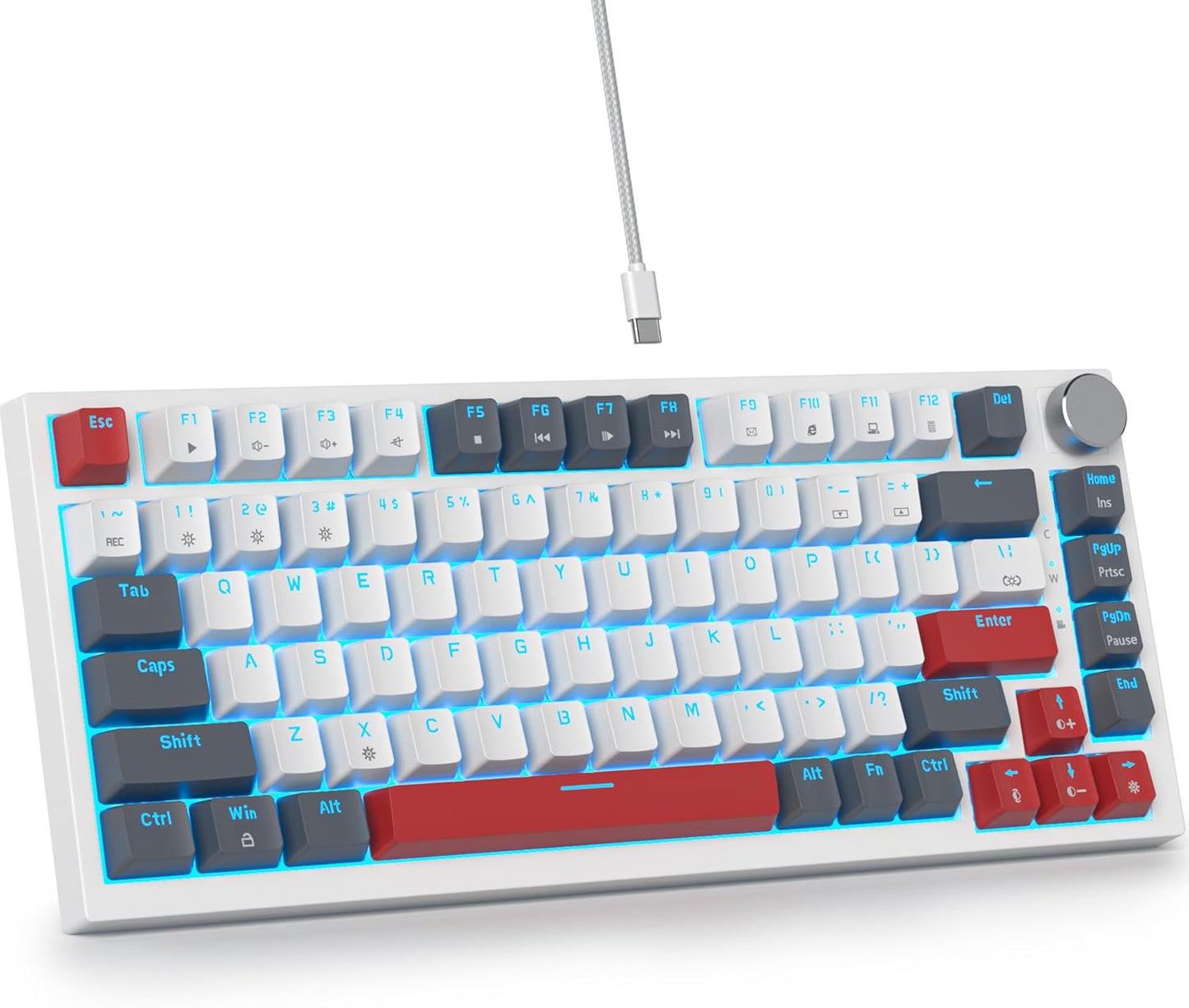 75 Percent Keyboard Gasket-Mounted with Sound Absorbing Pads, 82-Key Compact Wired RGB Mechanical Gaming Keyboard Hot-Swap Socket for Win, White Earth