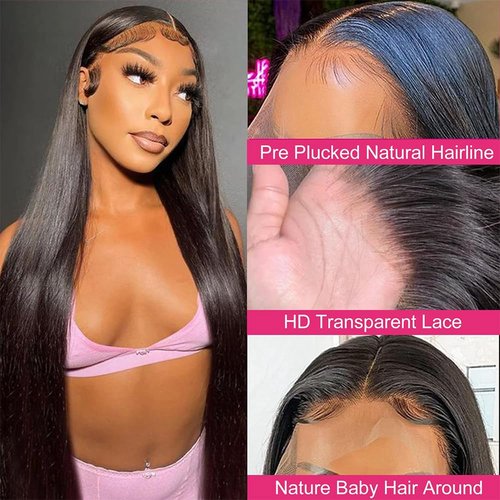 SIFULAN 13x4 Straight Lace Front Wigs Human Hair 22 Inch HD Transparent Lace Frontal Wigs Human Hair Pre Plucked 180% Density Glueless Human Wig for Women Natural Color