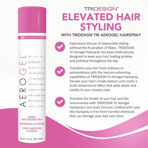 TRI Design Aerogel Hairspray - Hair Finishing Spray for Styling, Volumizing and Holding Curly Hair with Flexible Hold - For Women and Men - Pack of 3 (10.5 oz)