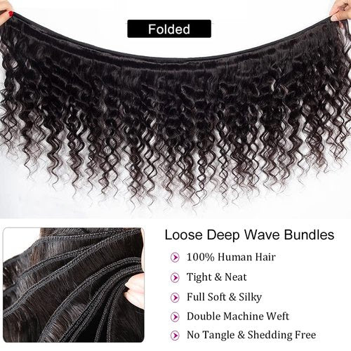 Loose Deep Wave Bundles Human Hair Bundles 12A Loose Deep Curly Bundles Human Hair Wet and Wavy Bundles Brazilian Virgin Loose Deep Wave Human Hair 3 Bundles Deep Curly Human Hair Extensions
