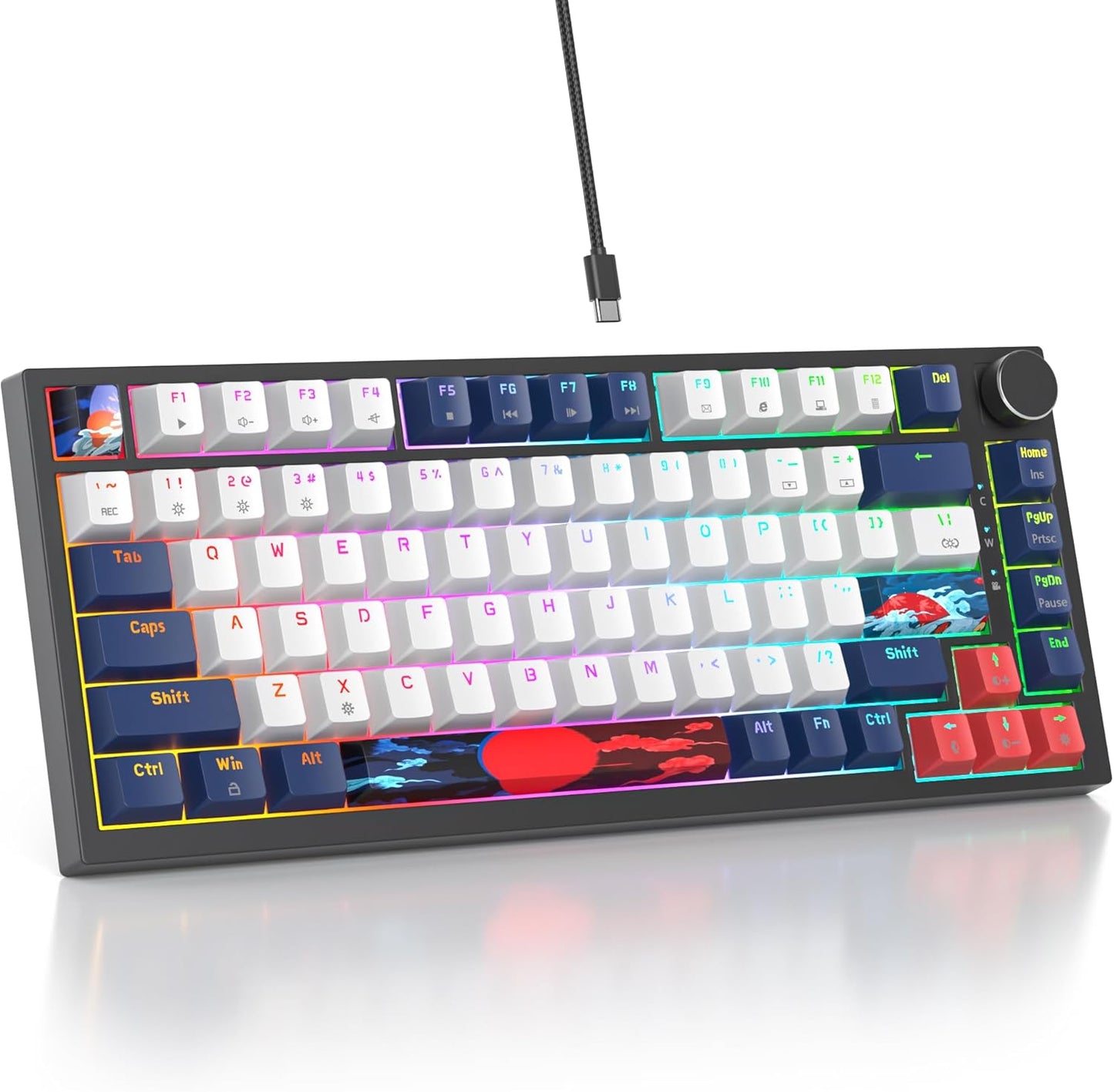 75 Percent Keyboard Gasket-Mounted with Sound Absorbing Pads, 82-Key Compact Wired RGB Mechanical Gaming Keyboard Hot-Swap Socket for Win, Monster-B