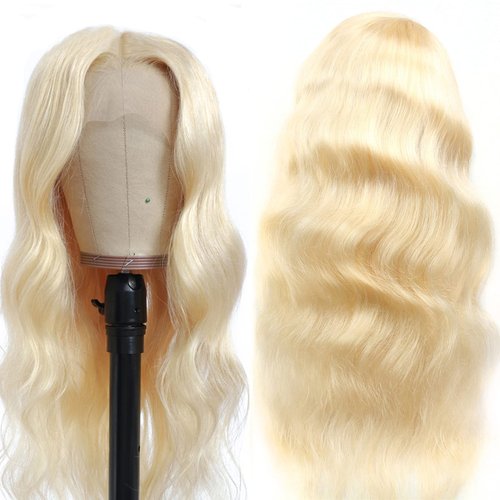 HUANGCAI 613 Lace Front Wig Human Hair 26 Inch Blonde Lace Front Wig Human Hair 613 Lace Frontal Wig for Women Pre Plucked with Baby Hair Brazilian Blonde Body Wave Wigs