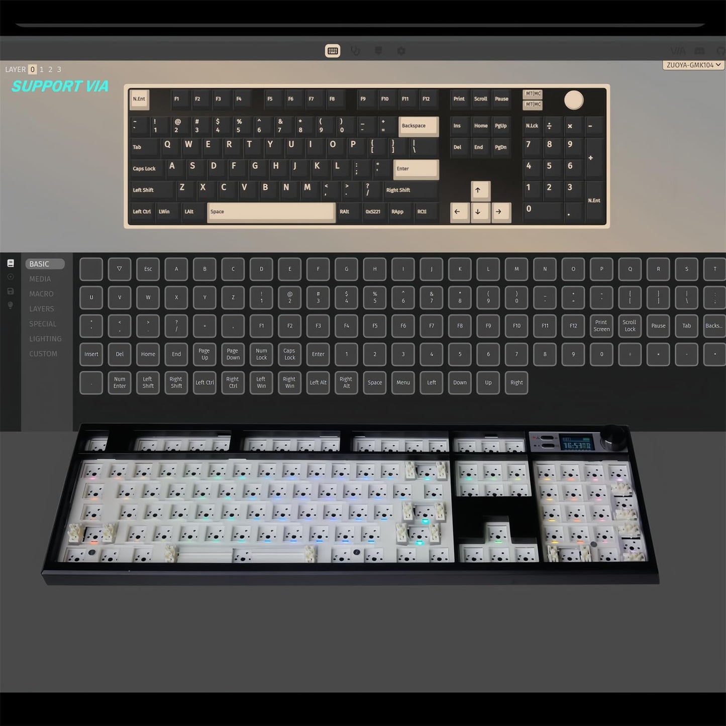 ZMX GMK104 Full Size Mechanical Keyboard Kit with Black Pink MOA Profile Keycaps Set