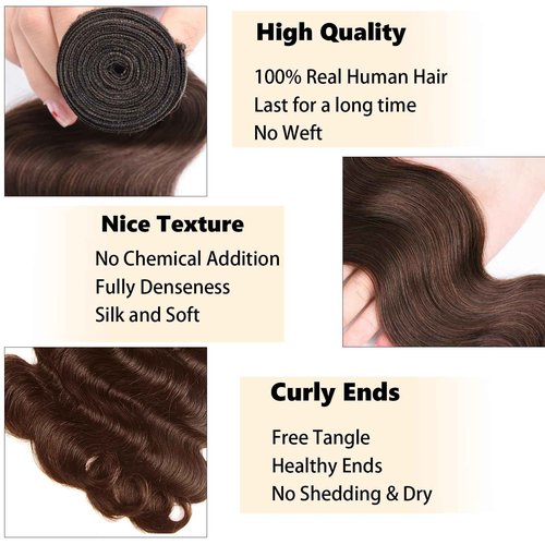 Fabimiya 18 20 22 Inch Human Hair Bundles Chocolate Brown 4# Body Wave Bundles Human Hair 100% Unprocessed Soft Sewn In Hair with Double Weft for Black Women