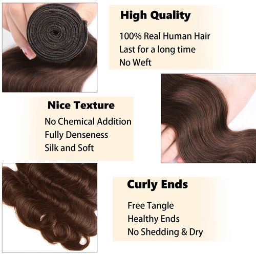 Fabimiya 14 16 18 Inch Human Hair Bundles Chocolate Brown 4# Body Wave Bundles Human Hair 100% Unprocessed Soft Sewn In Hair with Double Weft for Black Women