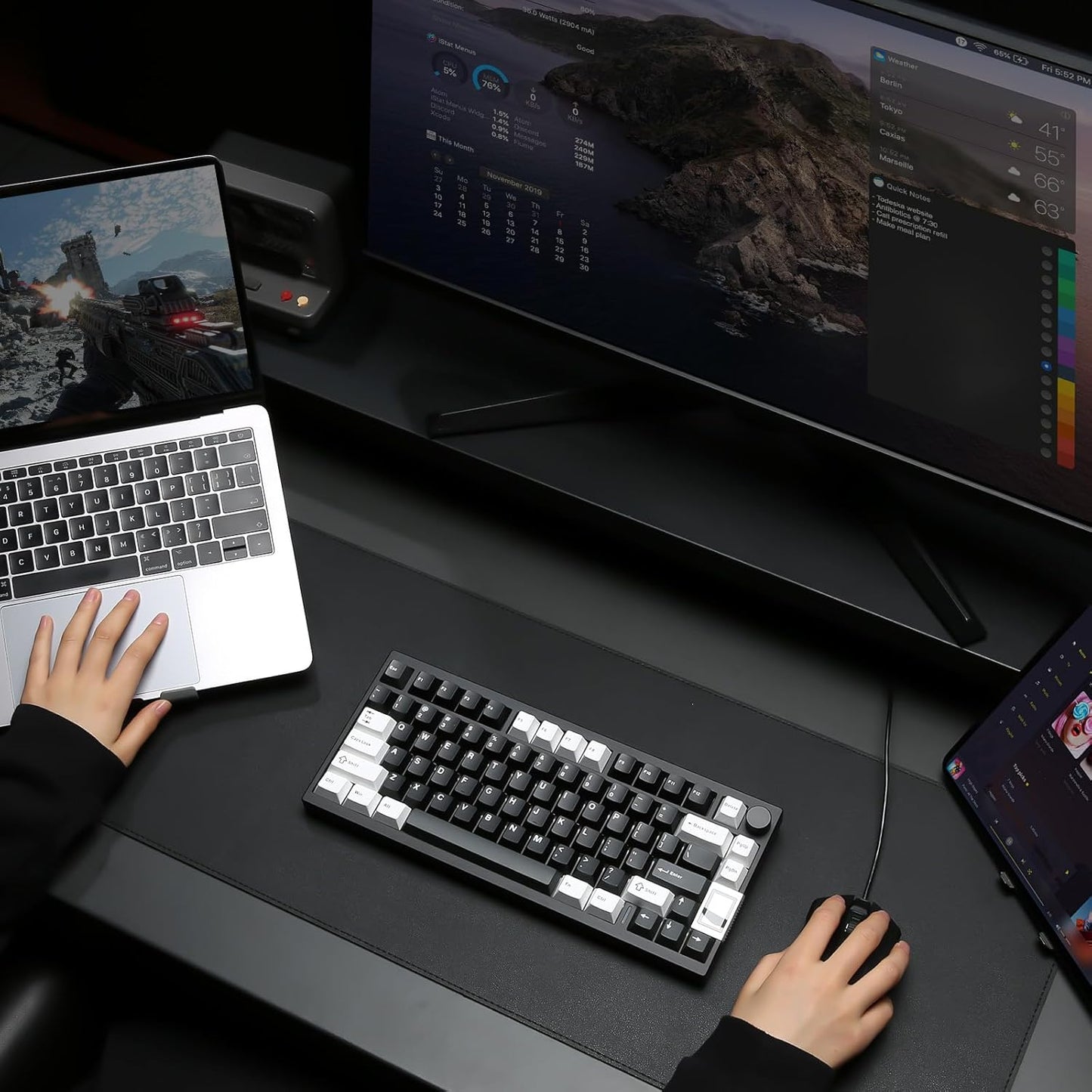 YUNZII AL80 Wireless Mechanical Keyboard,Full Aluminum CNC, Smart LCD Display,Hot Swappable Gasket Mount 75% Layout with Knob,BT/2.4G/USB-C,QMK/VIA Support for Win/Mac (Silver, Gateron Zero Switch)