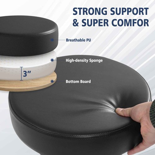 Mineloff Rolling Stool with Wheels 400lbs Weight Capacity,Heavy Duty Lash Chair Adjustable for Tatoo Lab Massage Salon Spa Drafting Nail Teach,360 Swivel,Leather,Thick Seat Padding (Black)