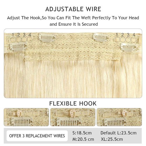 YILITE Human Hair Extensions Wire Hair,20 Inch 110g #60 Platinum Blonde Wire Hair Extensions Human Hair,Remy Human Hair Extensions with Invisible Fishing Line (20inch #60 110g)