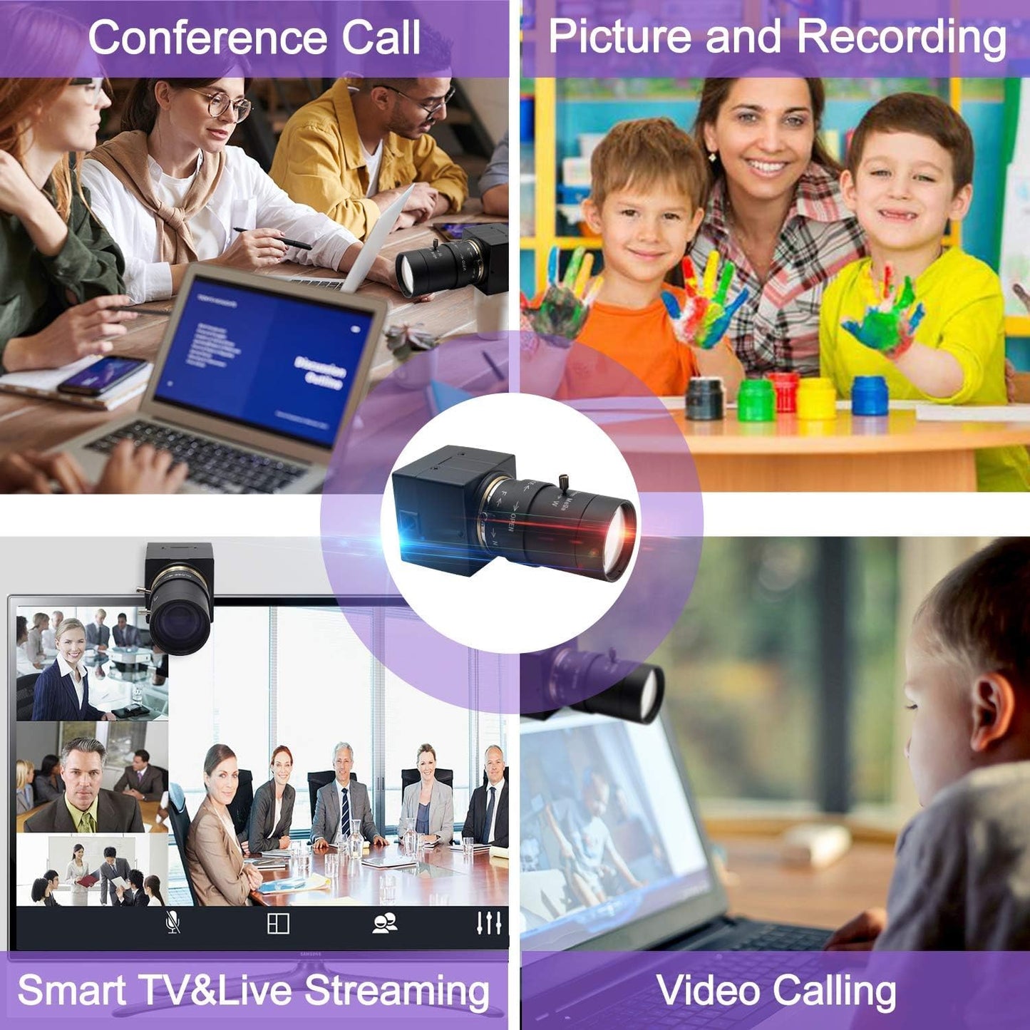 1080P Webcam 5-50mm Varifocal Lens USB Camera HD 2MP 0.01Lux Low Illumination IMX322/IMX323 Sensor Industrial Camera with H.264 Format Plug