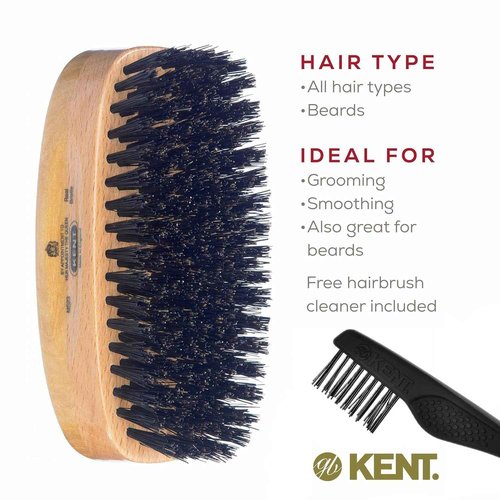 Kent MS23 Finest Men's Rectangular 100% Natural Satinwood & Beechwood Military Hair Brush with Medium Black Bristle for Mens Grooming, Scalp Brush, 360 Wave, and Beard Straightener