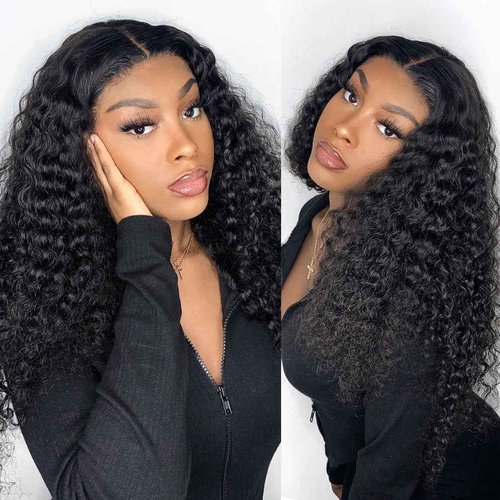 YYAD 13x4 Deep Curly Glueless Wigs Human Hair Deep Wave Lace Frontal Wet and Wavy Wig 20 Inches 180 Density Water Wave Lace Front Wigs Human Hair Pre Plucked with Baby Hair Natural Black 1B
