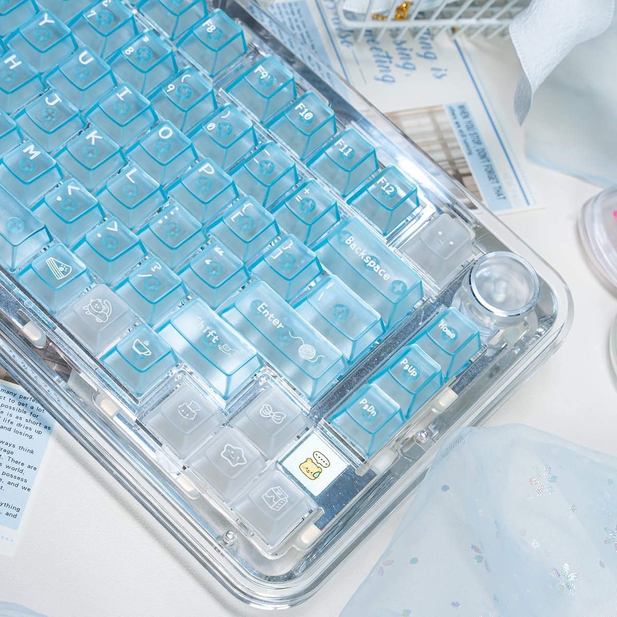 136 Keys Blue Clear Keycaps Cherry Profile Transparent Keycaps Set Fit for 61/64/87/104/108 Cherry Mx Switches Mechanical Keyboard