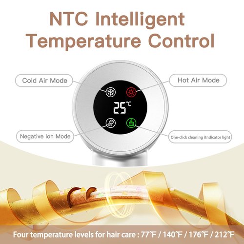 Hair Dryer, 180000 RPM Professional High Speed Blow Dryer Negative Ionic Care Hair Dryer for Fast Drying, Low Noise, HD Display Hairdryer for Curly Straightener, Thermo-Control Hairdryer with Nozzle