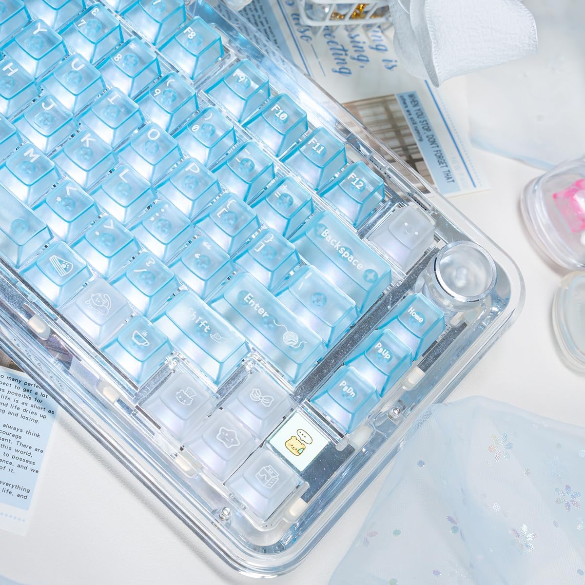 136 Keys Blue Clear Keycaps Cherry Profile Transparent Keycaps Set Fit for 61/64/87/104/108 Cherry Mx Switches Mechanical Keyboard