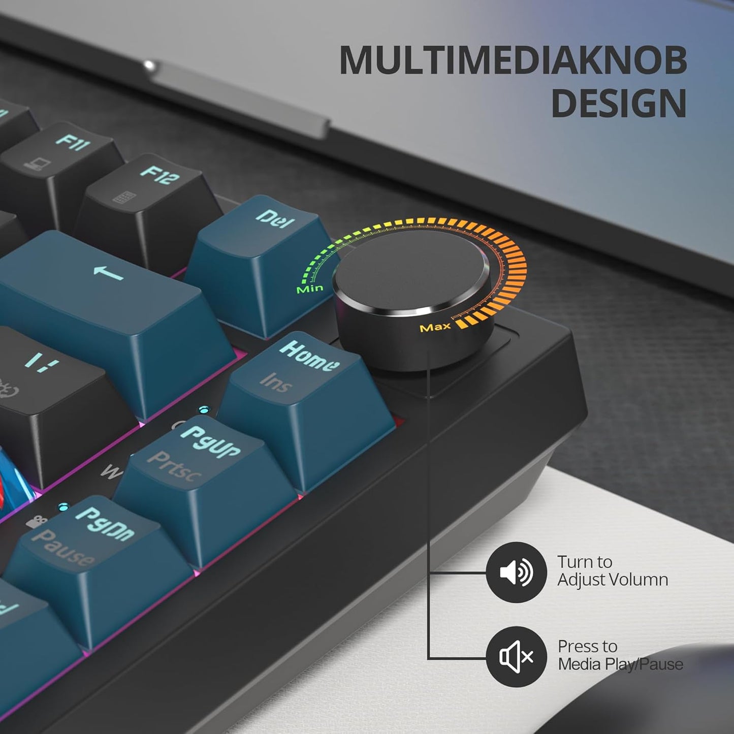 75% Mechanical Gaming Keyboard, Hot Swappable RGB Backlit Custom With Knob, Gasket Mount USB Wired, 82 Keys Blue White Linear Red Switch (82 Blue White)