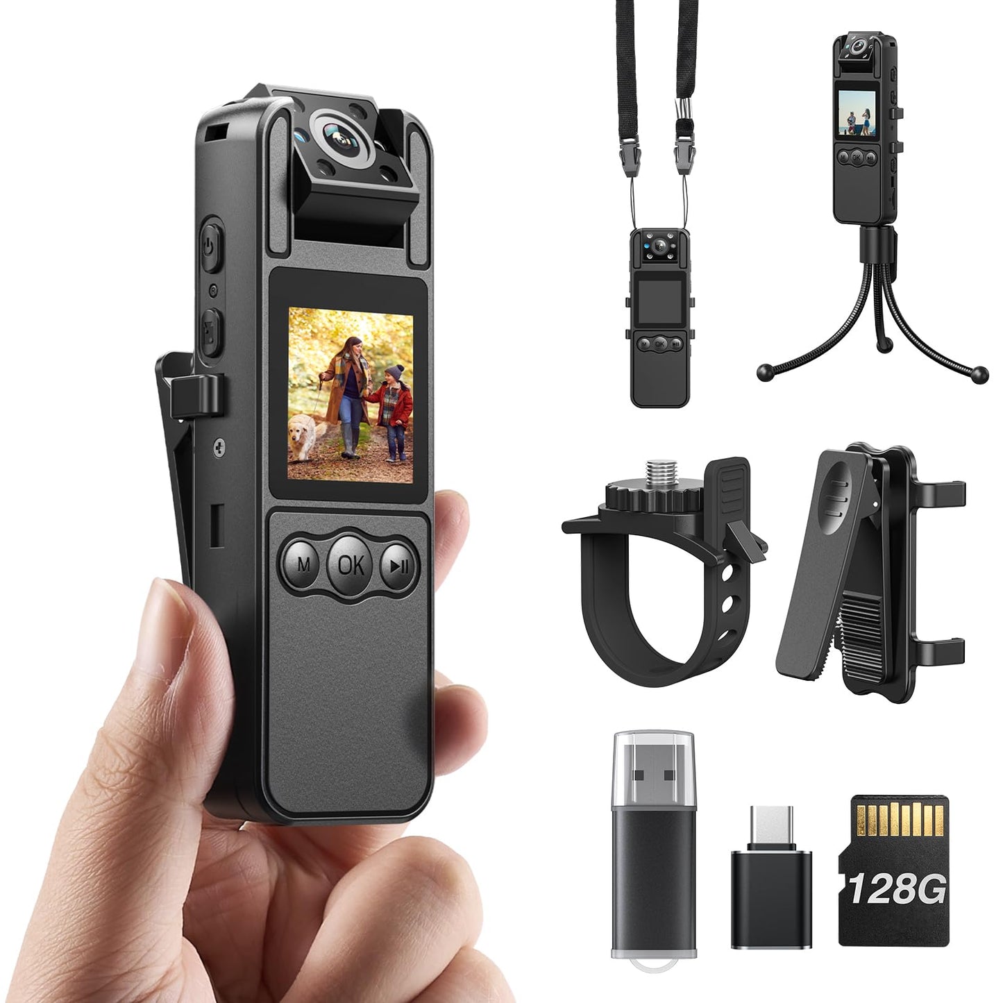 Z11 4K Body Camera with Audio and Video Recording, 128GB Small Body Cam with 180° Rotating Lens, 6HR Battery & Night Vision, Wearable Camera for Pet, Home, Office, Security Police Law Enforcement