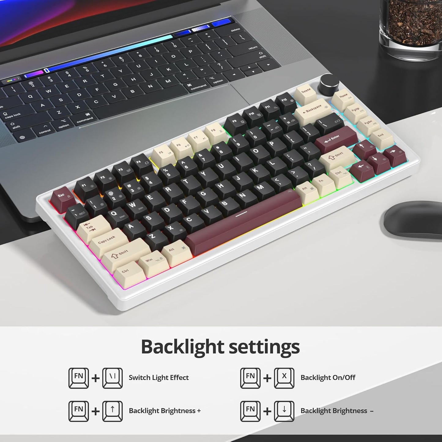 75% Mechanical Gaming Keyboard, Hot Swappable RGB Backlit Custom With Knob, Gasket Mount USB Wired, 82 Keys Blue White Linear Red Switch (82 Blue White)