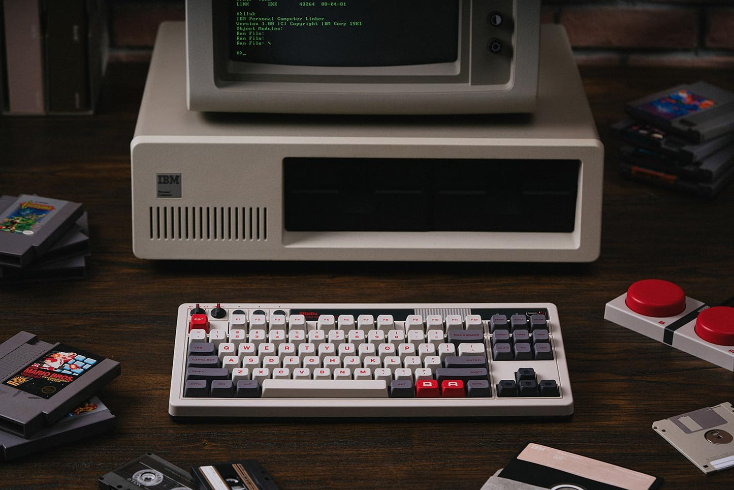 8BitDo Retro Mechanical Keyboard, Bluetooth/2.4G/USB-C Hot Swappable Gaming Keyboard with 87 Keys, Dual Super Buttons and Super Stick for Windows and Android - C64 Edition