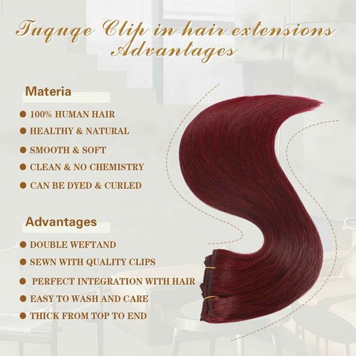 Burgundy Clip in Hair Extensions Real Human Hair 20 Inch Wine Red 99J Seamless Clip in Hair Extensions Burgundy 120g Full Head Silky Straight Long 7Pcs Human Hair Clip ins Extensions for Women