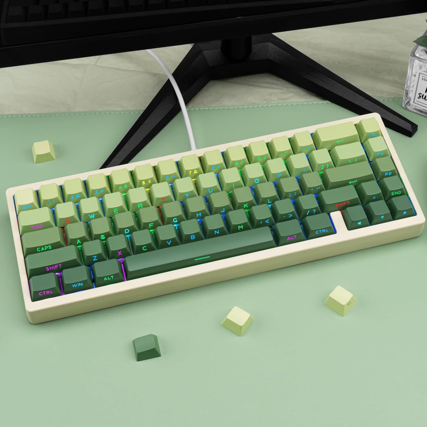 136 Keys Gradient Blue Keycaps, Side Print Shine Through Keycap, Custom Double Shot PBT Keycaps, Cherry Profile Keycap 60 Percent Cherry Mx for ANSI/ISO Layout Mechanical Keyboard
