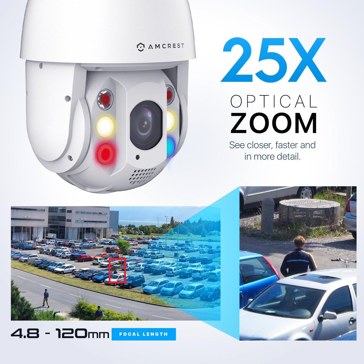 Amcrest 4MP Outdoor PTZ POE+ 802.3at AI IP Camera Pan Tilt Zoom (Optical 25x Motorized), Face Detection, High Speed Auto Tracking, Video MetaData Monitoring, 492ft IR Night Vision, IP4M-1093EW-AI